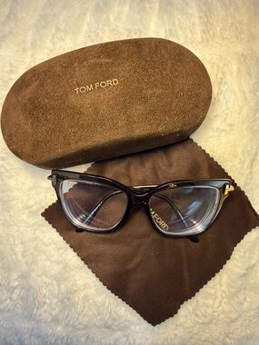 Tom Ford Women’s Cat-Eye Glasses in Dark Brown with Gold Accents